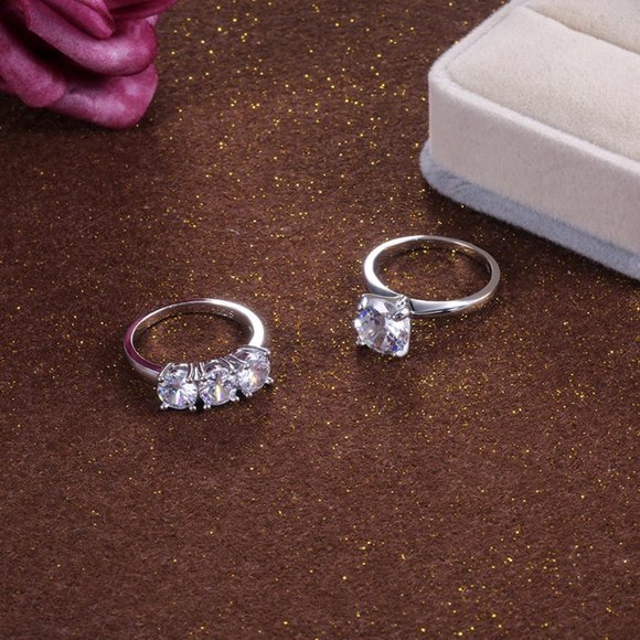 NEW 2PC/Set Round Diamond 925 Silver Ring 4 - Picture 2 of 8